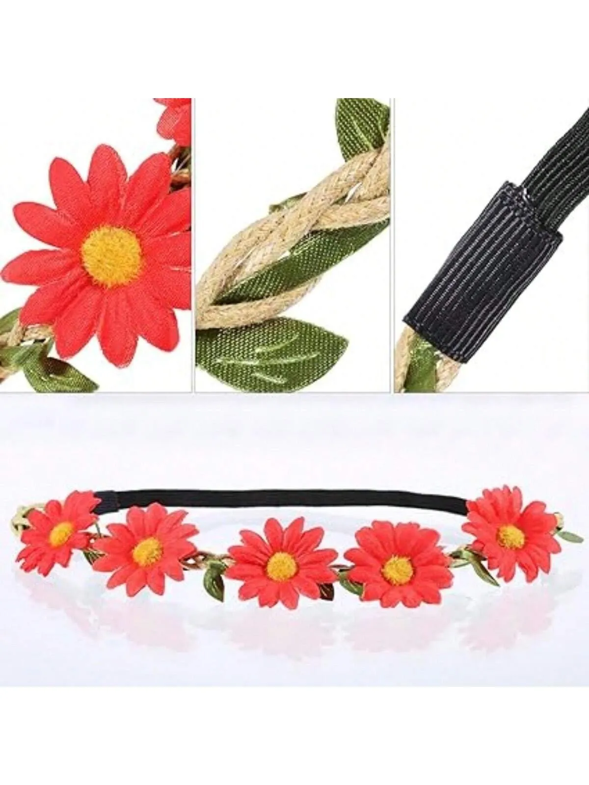 1 Piece Multicolor Lady Girl Fashion Flower Crown Floral Garland Daisy Bohemia Headbands Head Ties For Festival Wedding Party Themed Beach Party