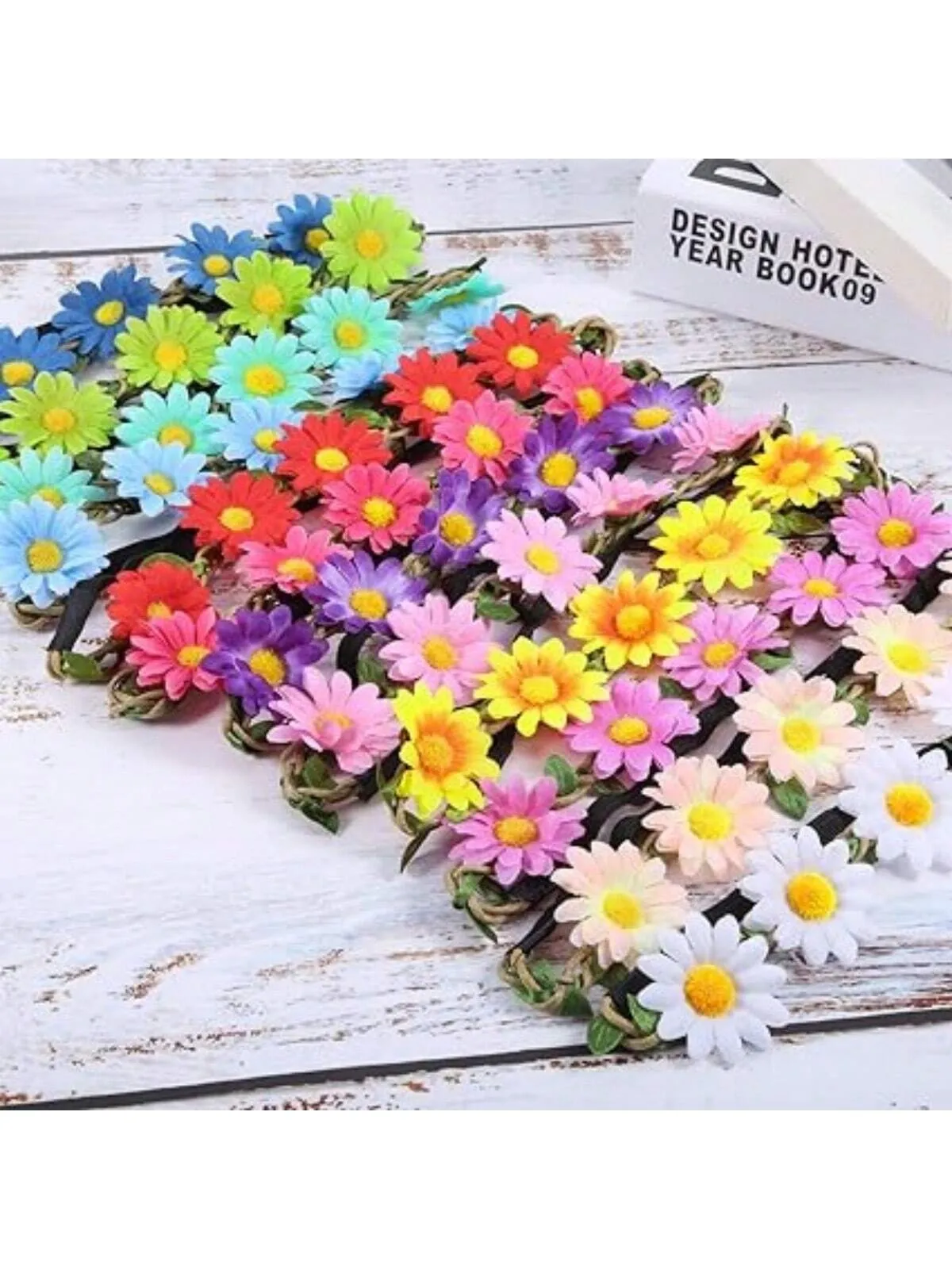 1 Piece Multicolor Lady Girl Fashion Flower Crown Floral Garland Daisy Bohemia Headbands Head Ties For Festival Wedding Party Themed Beach Party