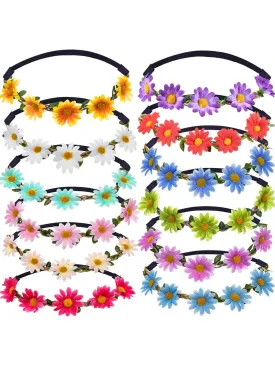 1 Piece Multicolor Lady Girl Fashion Flower Crown Floral Garland Daisy Bohemia Headbands Head Ties For Festival Wedding Party Themed Beach Party