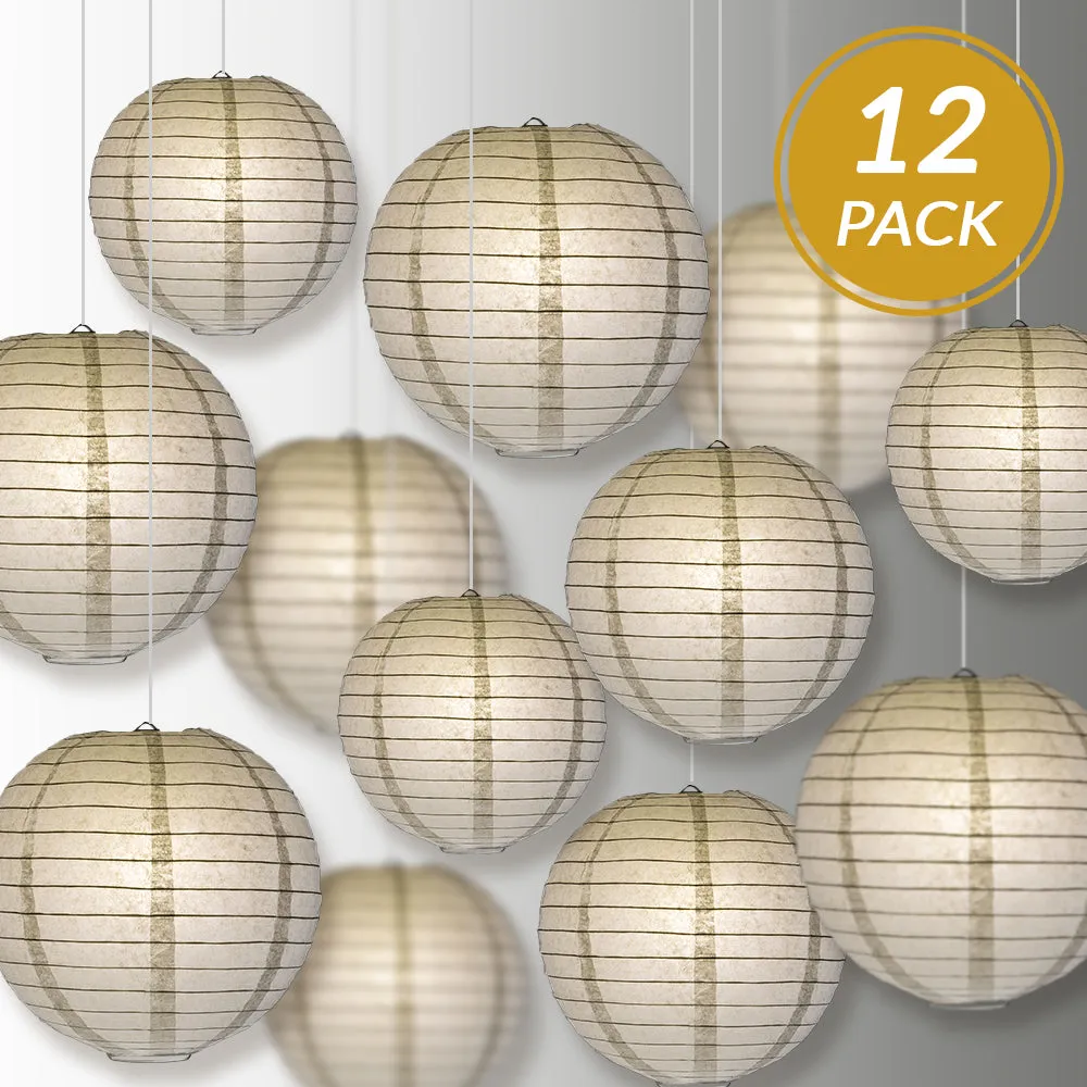 12-PC Gray / Grey Paper Lantern Chinese Hanging Wedding & Party Assorted Decoration Set, 12/10/8-Inch