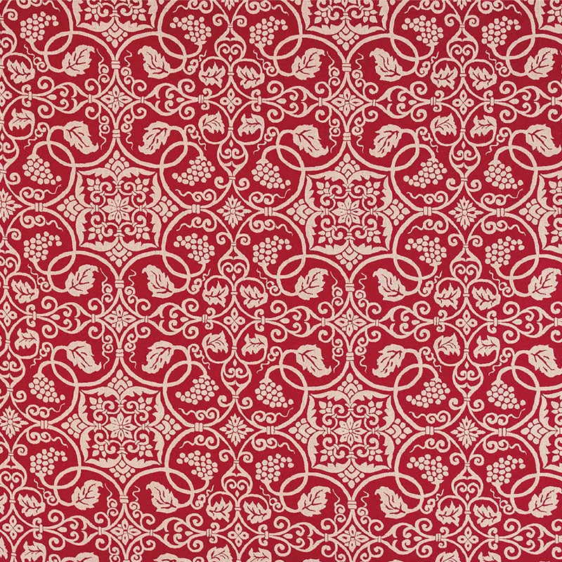 120 Shosoin Cotton Jacquard	Grape-patterned Arabesque　Red