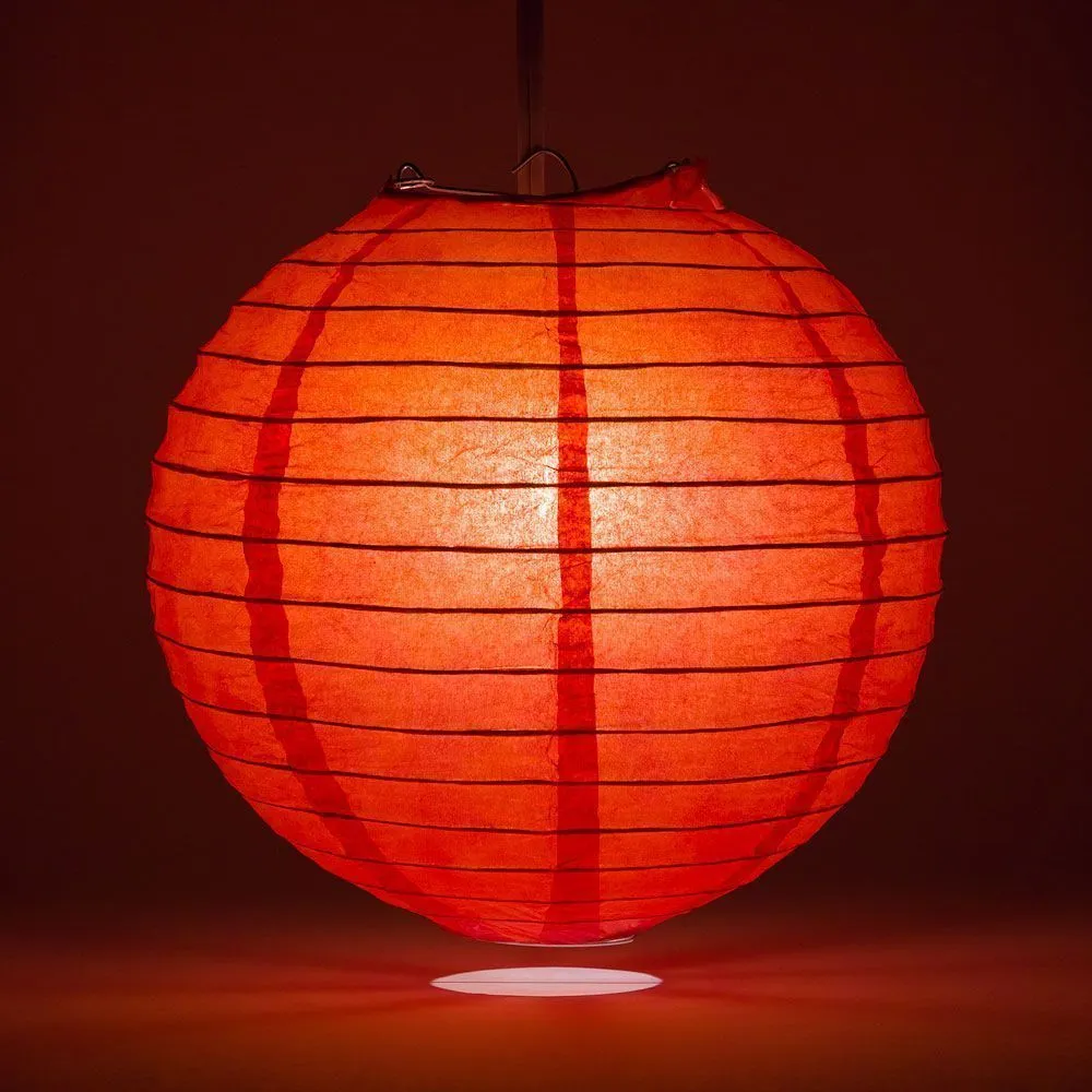 12" Red Round Paper Lantern, Even Ribbing, Chinese Hanging Wedding & Party Decoration