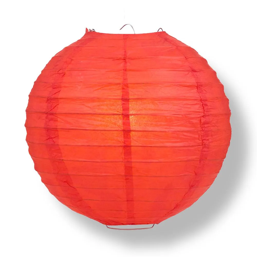 12" Red Round Paper Lantern, Even Ribbing, Chinese Hanging Wedding & Party Decoration