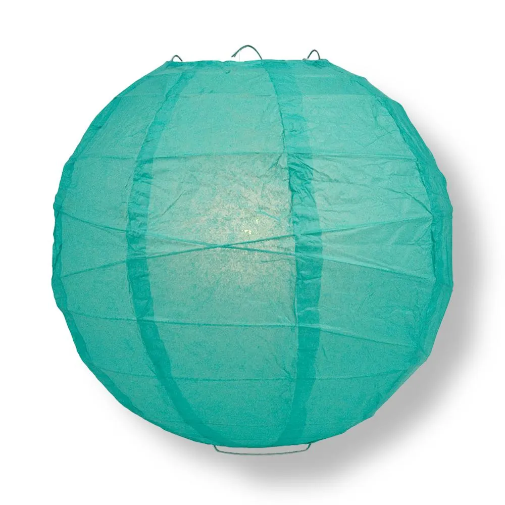 12" Teal Green Round Paper Lantern, Crisscross Ribbing, Chinese Hanging Wedding & Party Decoration