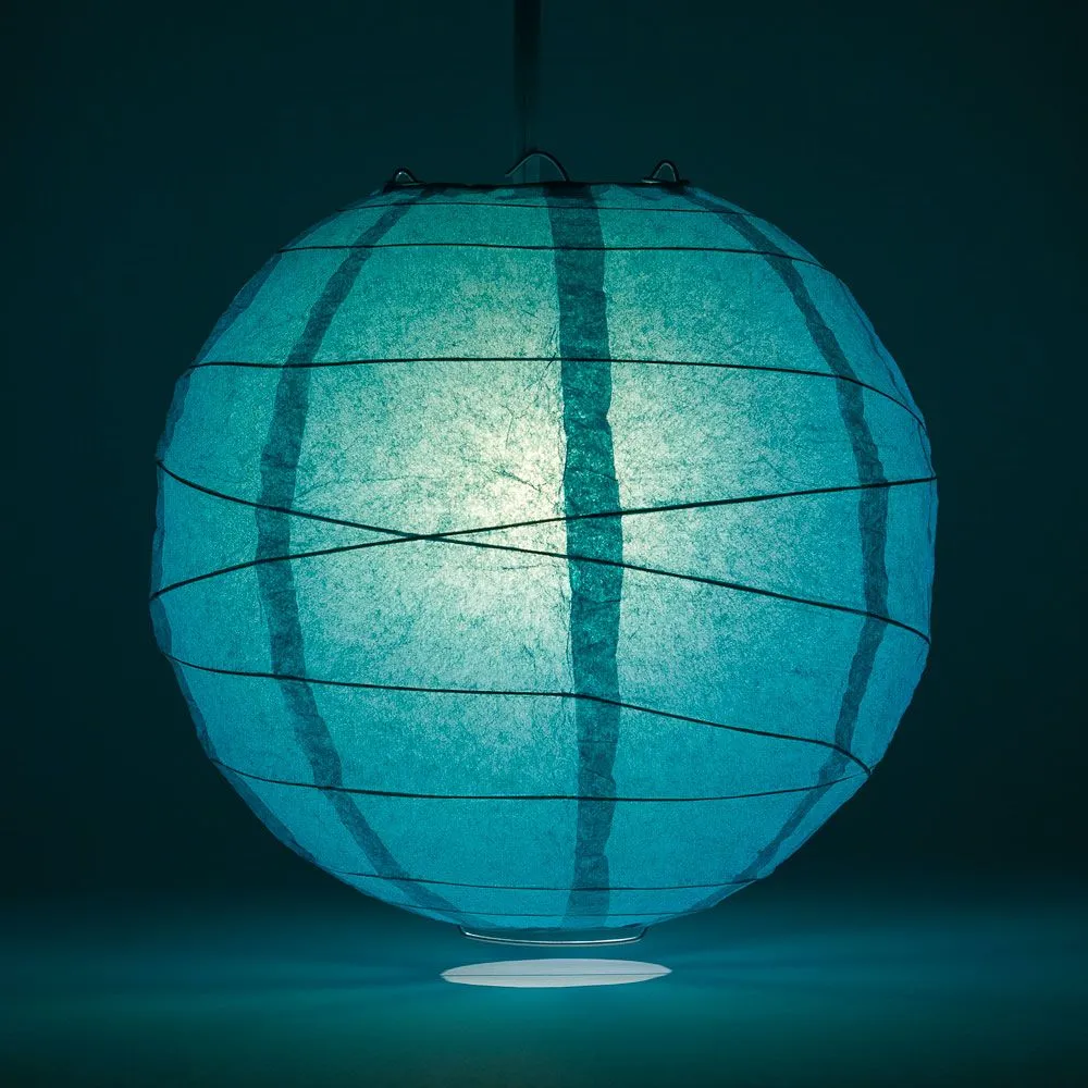 12" Teal Green Round Paper Lantern, Crisscross Ribbing, Chinese Hanging Wedding & Party Decoration