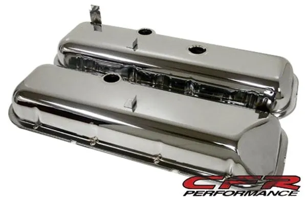 1965-72 CHEVY BIG BLOCK 396-427-454 SHORT OEM STYLE (RECESSED CORNER) STEEL VALVE COVERS - CHROME W- DRIPPER RAILS