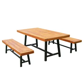 3 Pieces Acacia Wood Picnic Table and 2 Benches Set Dining Trestle Beer Table Patio Outdoor Indoor Furniture