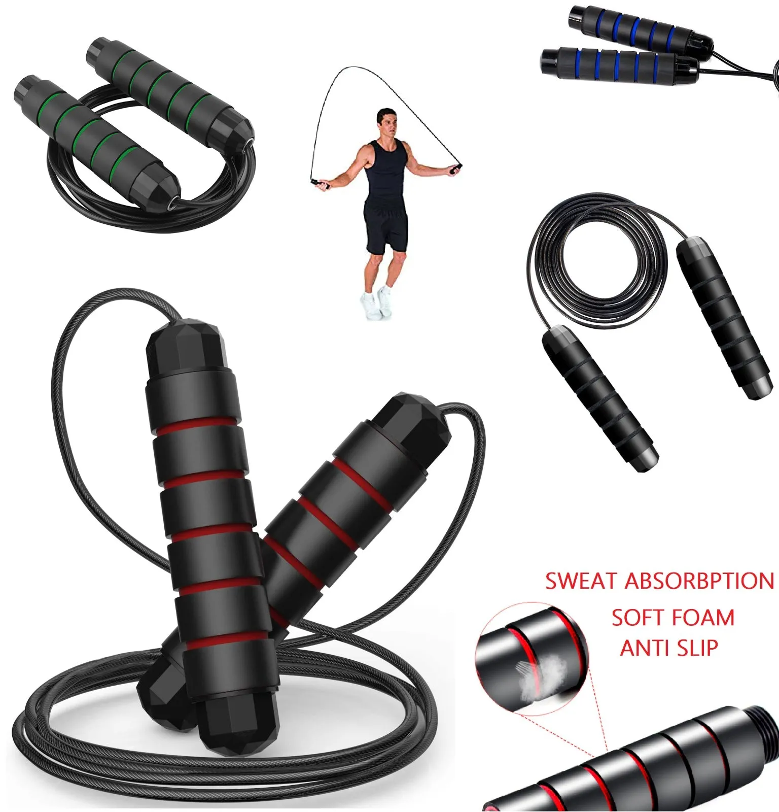 3 x Skipping Ropes Jump Rope Adjustable Fitness Cable Speed Jumping