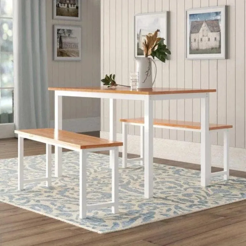 4 - Person Breakfast Nook Dining Table Set with Bench (Metal Legs)