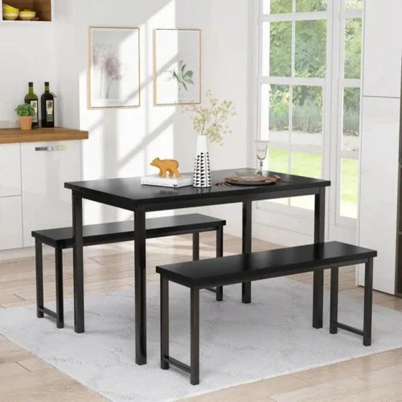 4 - Person Breakfast Nook Dining Table Set with Bench (Metal Legs)