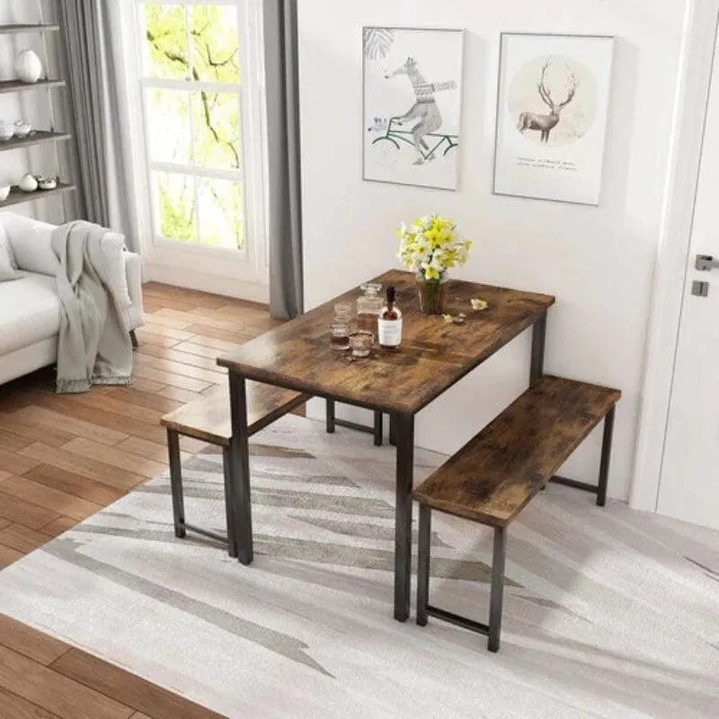 4 - Person Breakfast Nook Dining Table Set with Bench (Metal Legs)