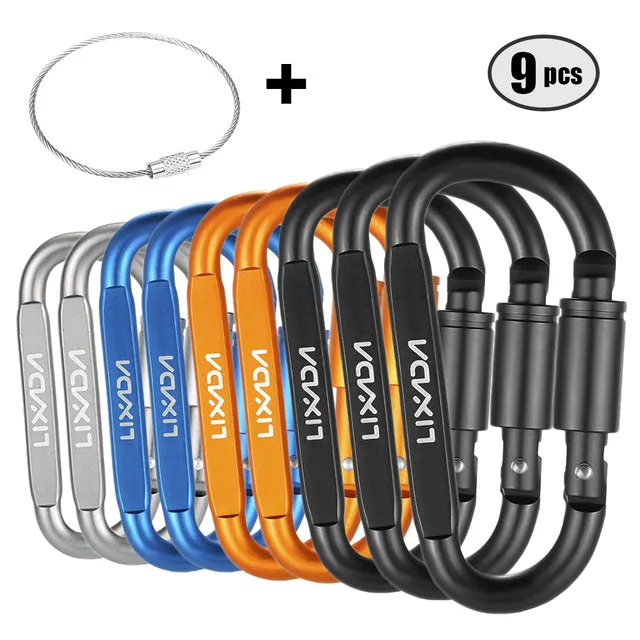 9 PCS Survival D-ring Locking Carabiner Clip Set Screw Lock Hanging Hook Buckle Karabiner Camping Climbing Equipment