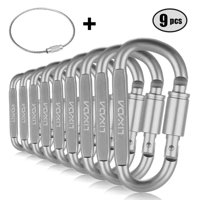 9 PCS Survival D-ring Locking Carabiner Clip Set Screw Lock Hanging Hook Buckle Karabiner Camping Climbing Equipment