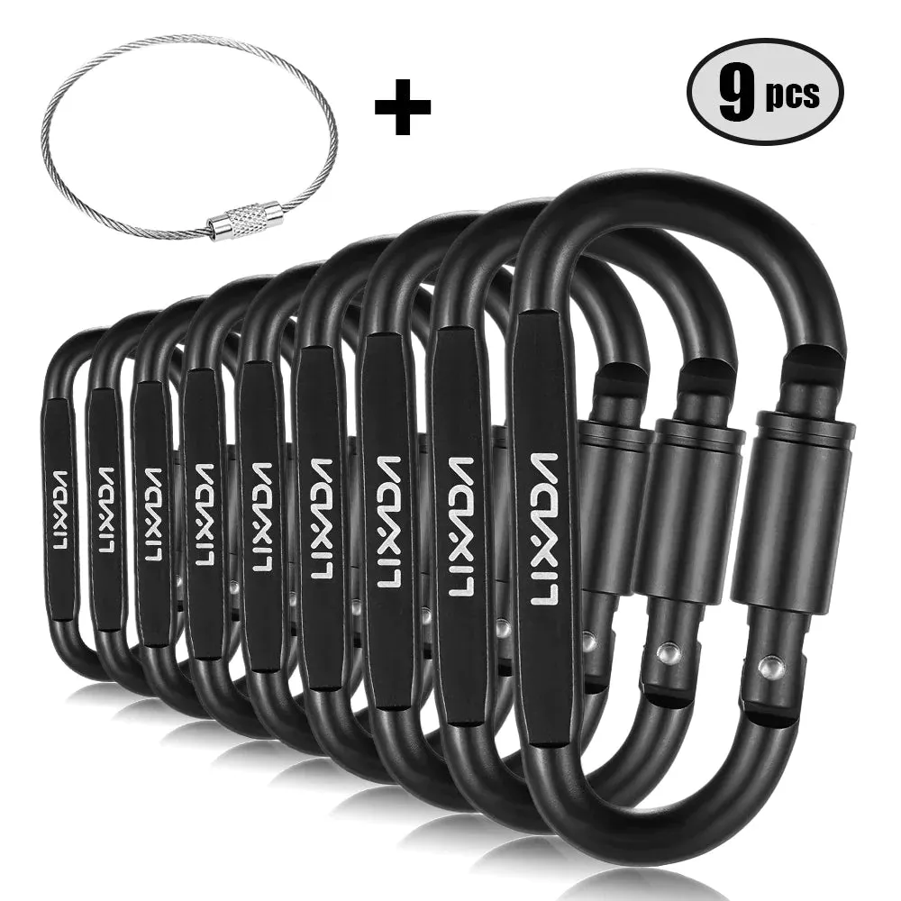 9 PCS Survival D-ring Locking Carabiner Clip Set Screw Lock Hanging Hook Buckle Karabiner Camping Climbing Equipment