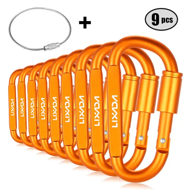 9 PCS Survival D-ring Locking Carabiner Clip Set Screw Lock Hanging Hook Buckle Karabiner Camping Climbing Equipment