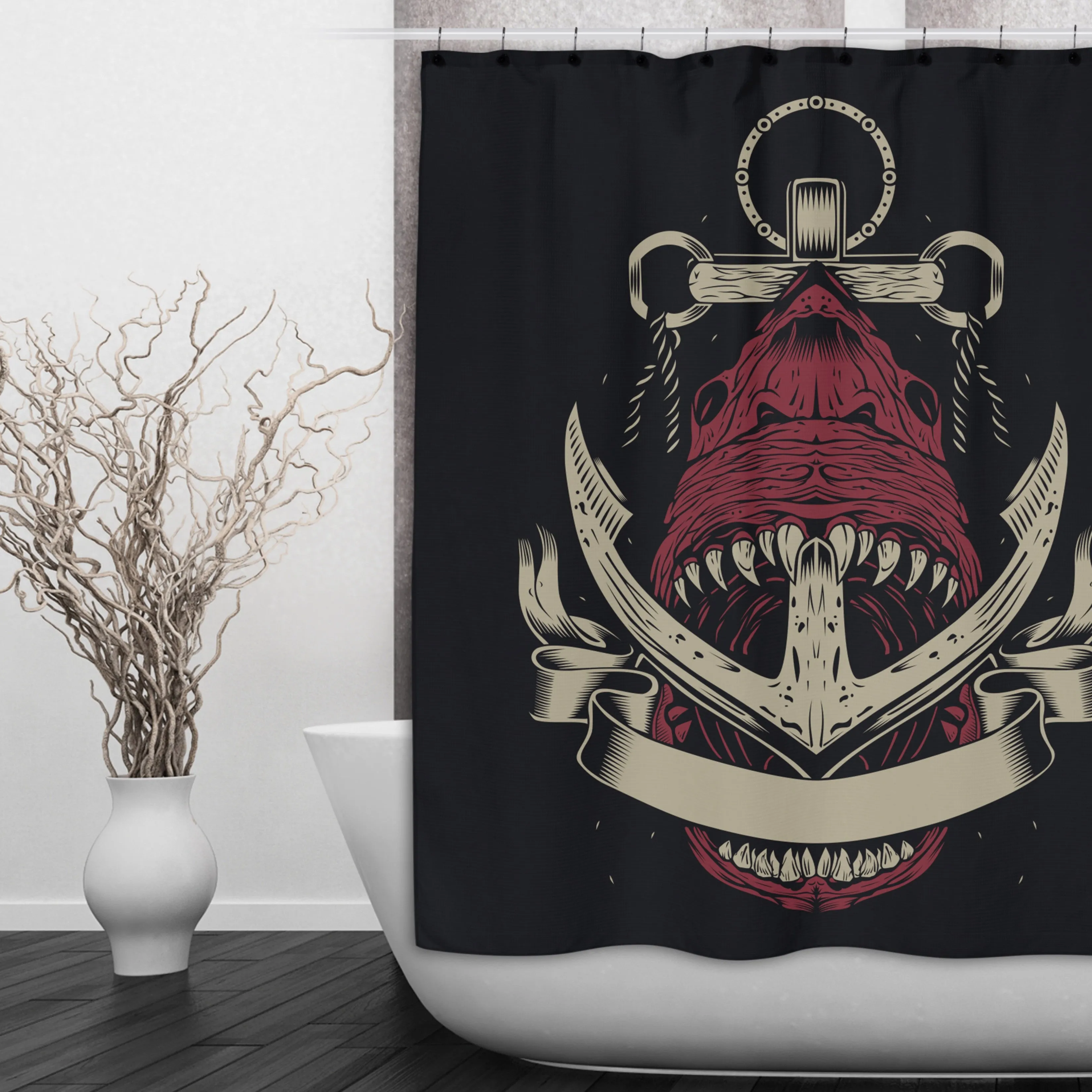 Anchor Shark Shower Curtains and Optional Bath Mats