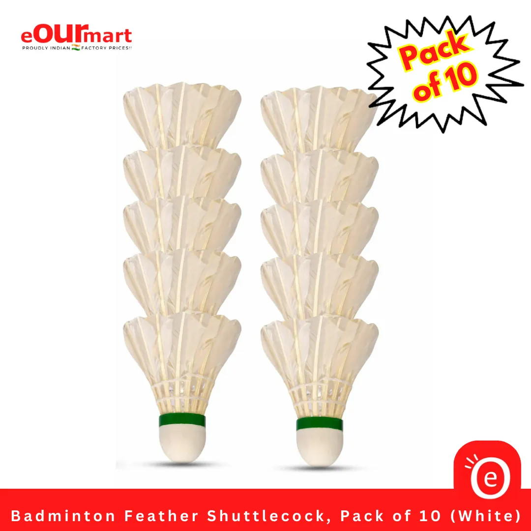 Badminton Feather Shuttlecock, Pack of 10 (White) | Best For Indoor-Outdoor Training/Practice Badminton @149/-