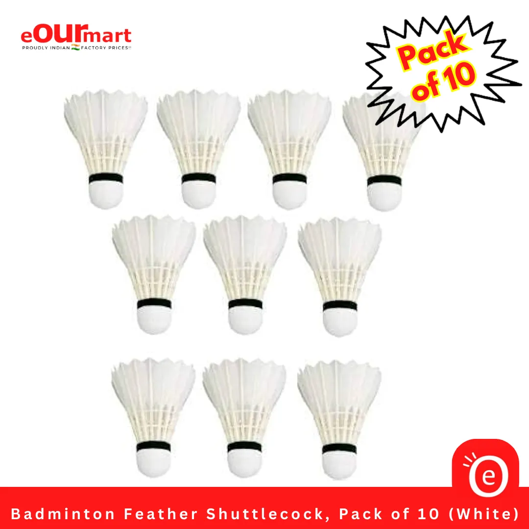 Badminton Feather Shuttlecock, Pack of 10 (White) | Best For Indoor-Outdoor Training/Practice Badminton @149/-