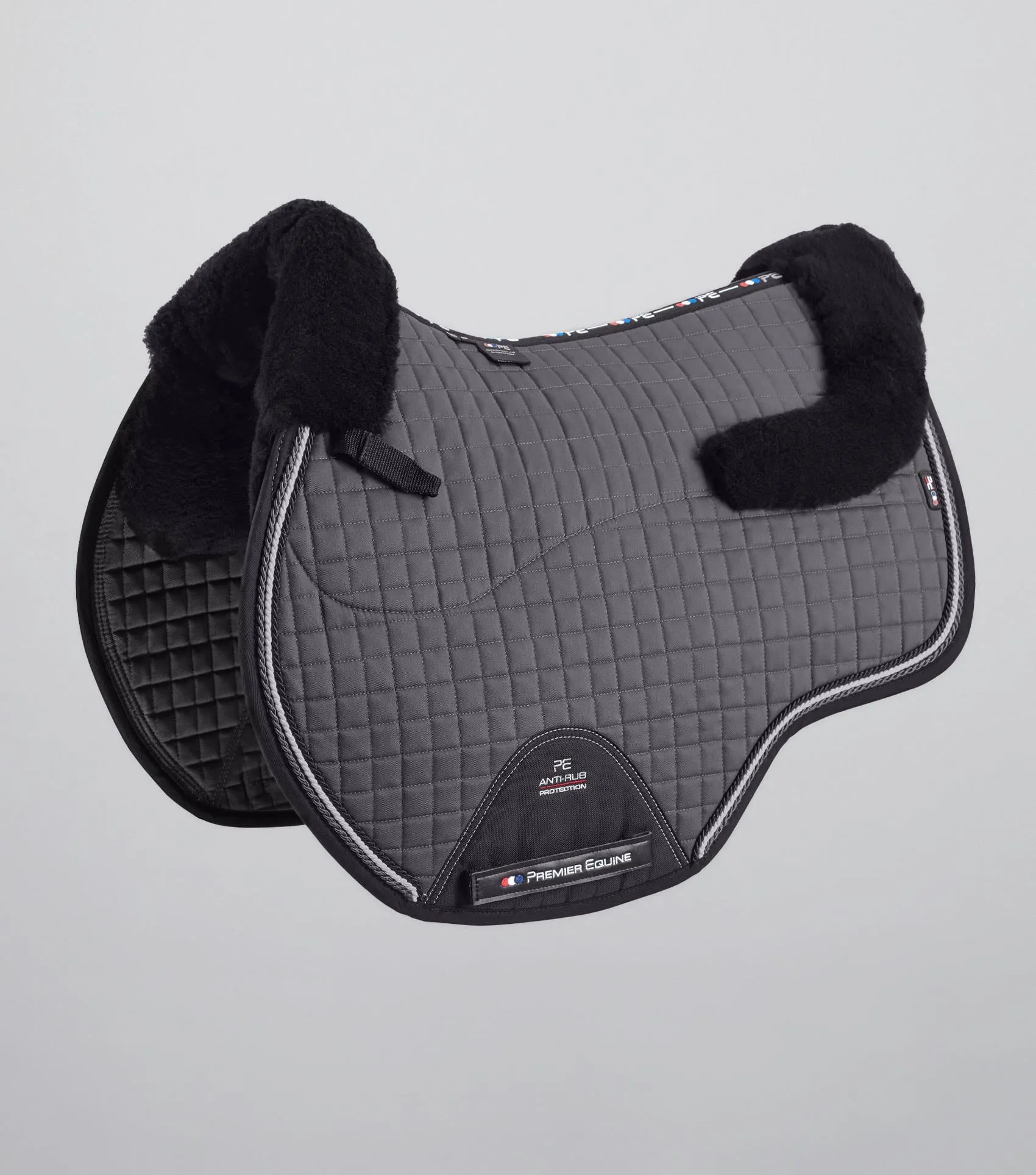 Close Contact Merino Wool European Saddle Pad - GP/Jump Square Grey/Black Wool