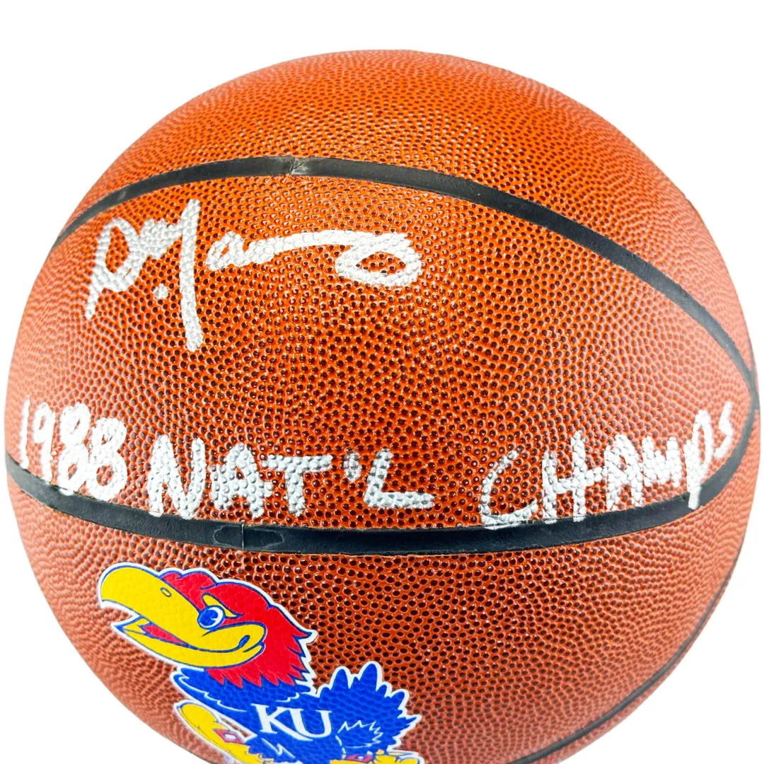 Danny Manning Signed 1988 NAT'L CHAMPS Inscription Kansas Jayhawks Rawlings Basketball (JSA)