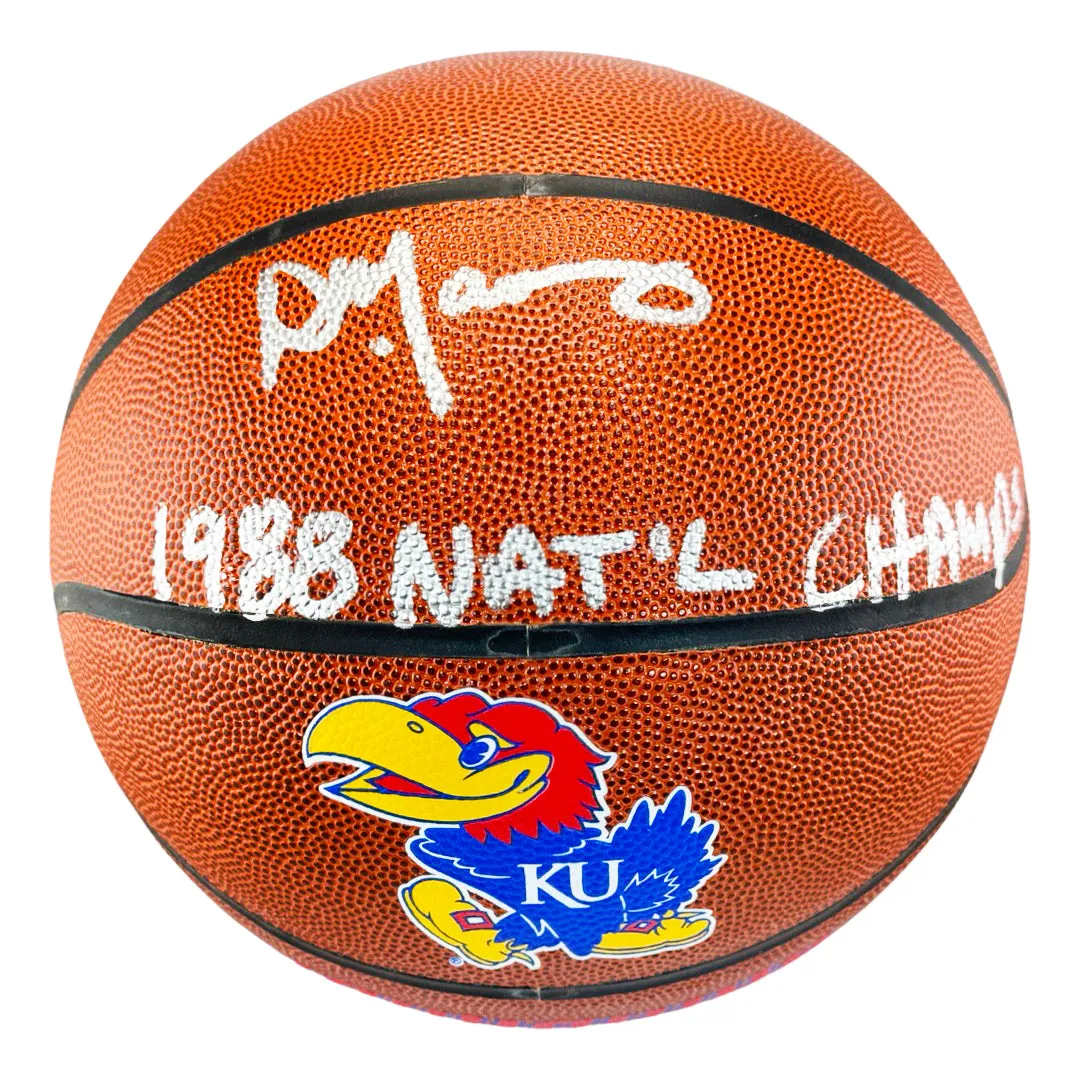 Danny Manning Signed 1988 NAT'L CHAMPS Inscription Kansas Jayhawks Rawlings Basketball (JSA)