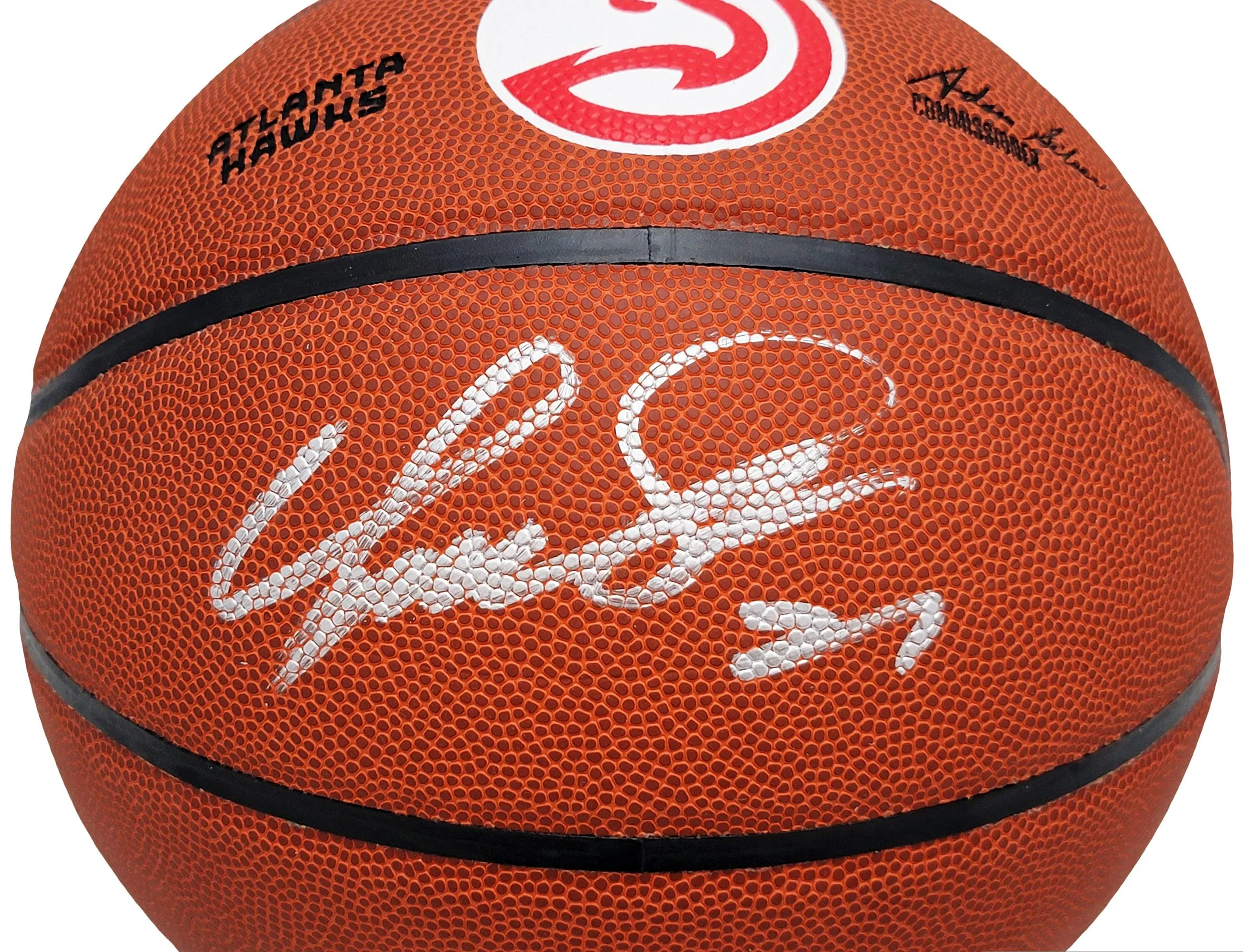 Dominique Wilkins Autographed Official Hawks Logo Wilson Basketball Atlanta Hawks Beckett BAS Witness Stock #207947