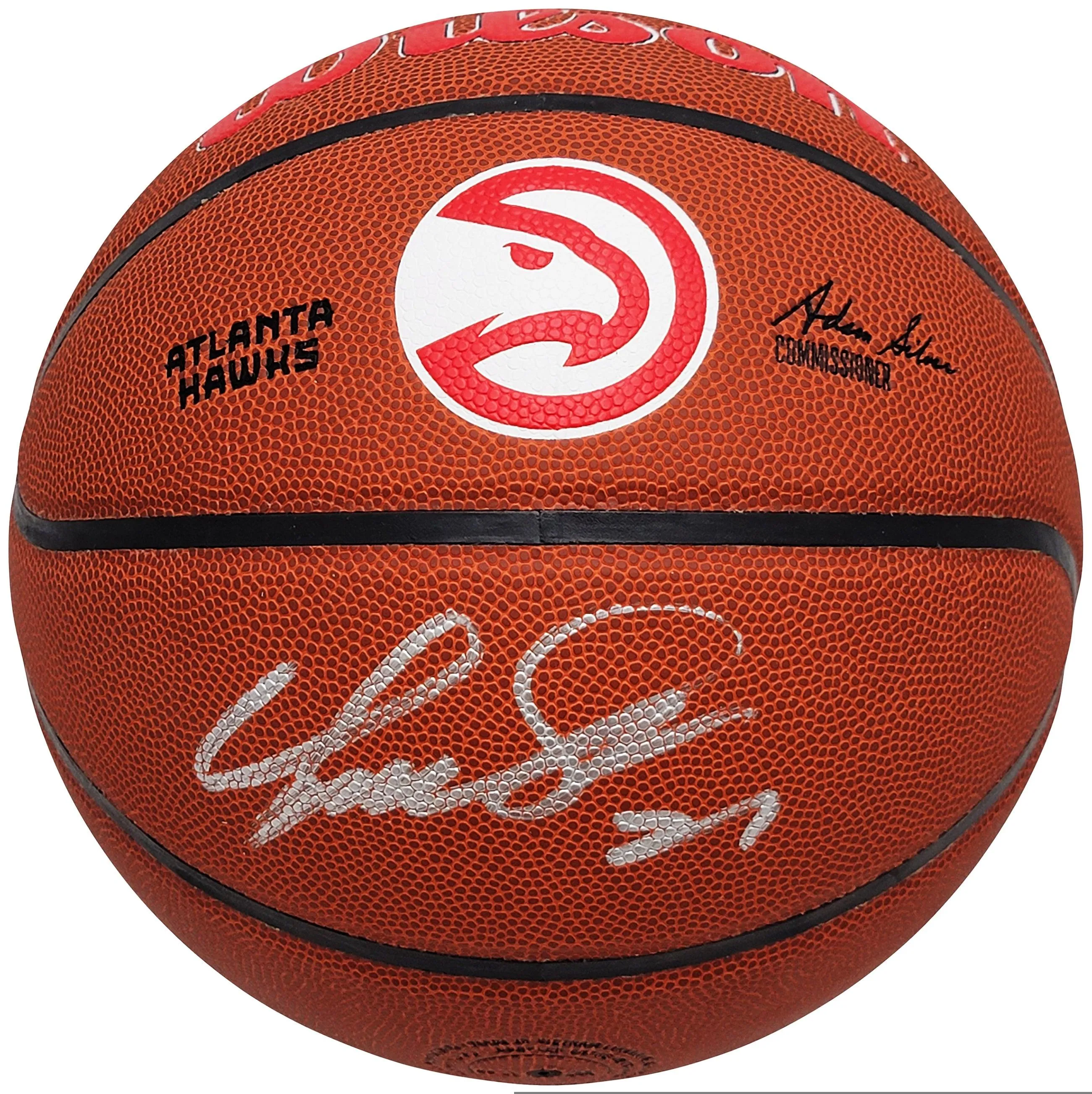 Dominique Wilkins Autographed Official Hawks Logo Wilson Basketball Atlanta Hawks Beckett BAS Witness Stock #207947