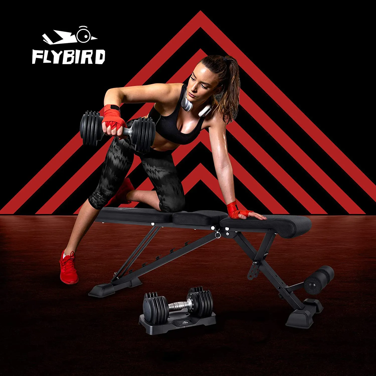 FLYBIRD Adjustable Weight Bench, Foldale Workout Bench Incline Bench for Home Gym Strength Training - Waist Pad New Version