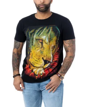 Heads or Tails Men's Marley Lion Rhinestone Studded Graphic Printed T-Shirt