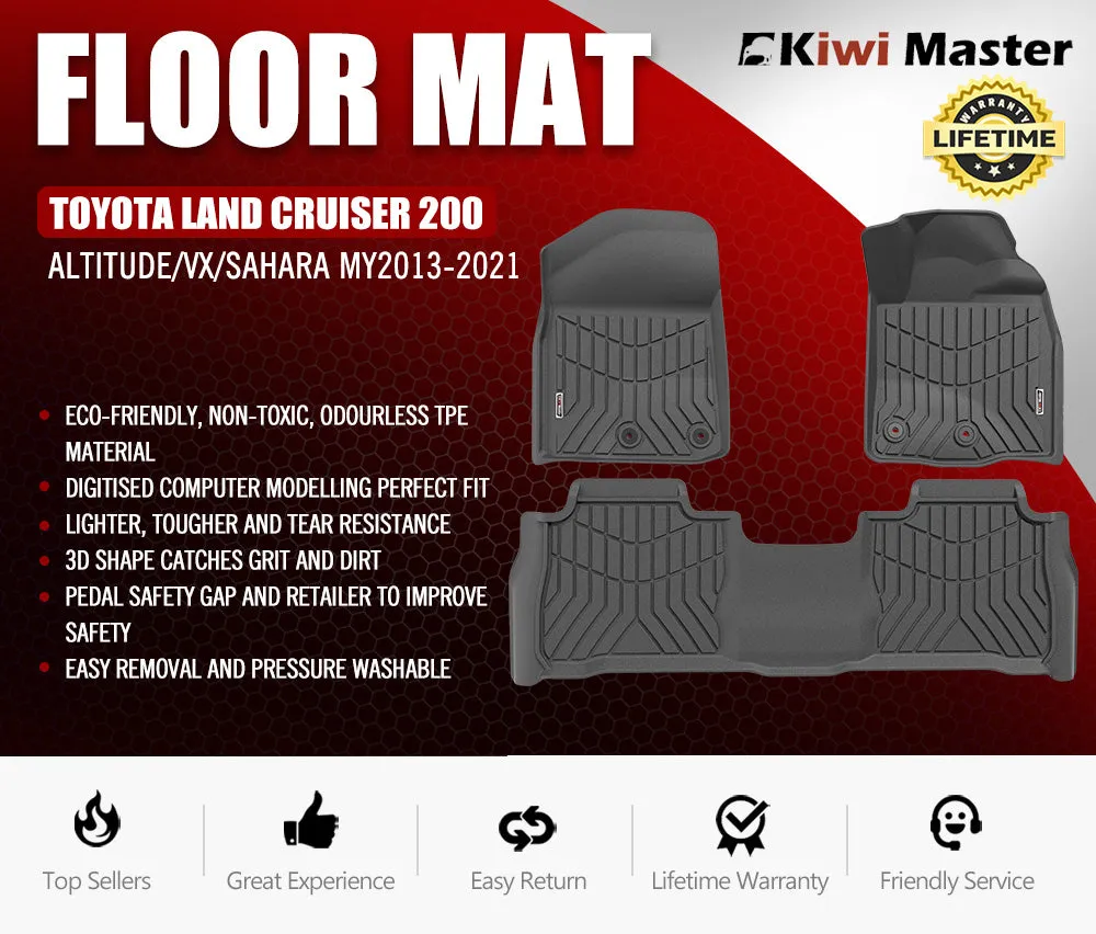 KIWI MASTER Car Floor Mats for Toyota Land Cruiser 200 Series VX Sahara MY 2013-2021