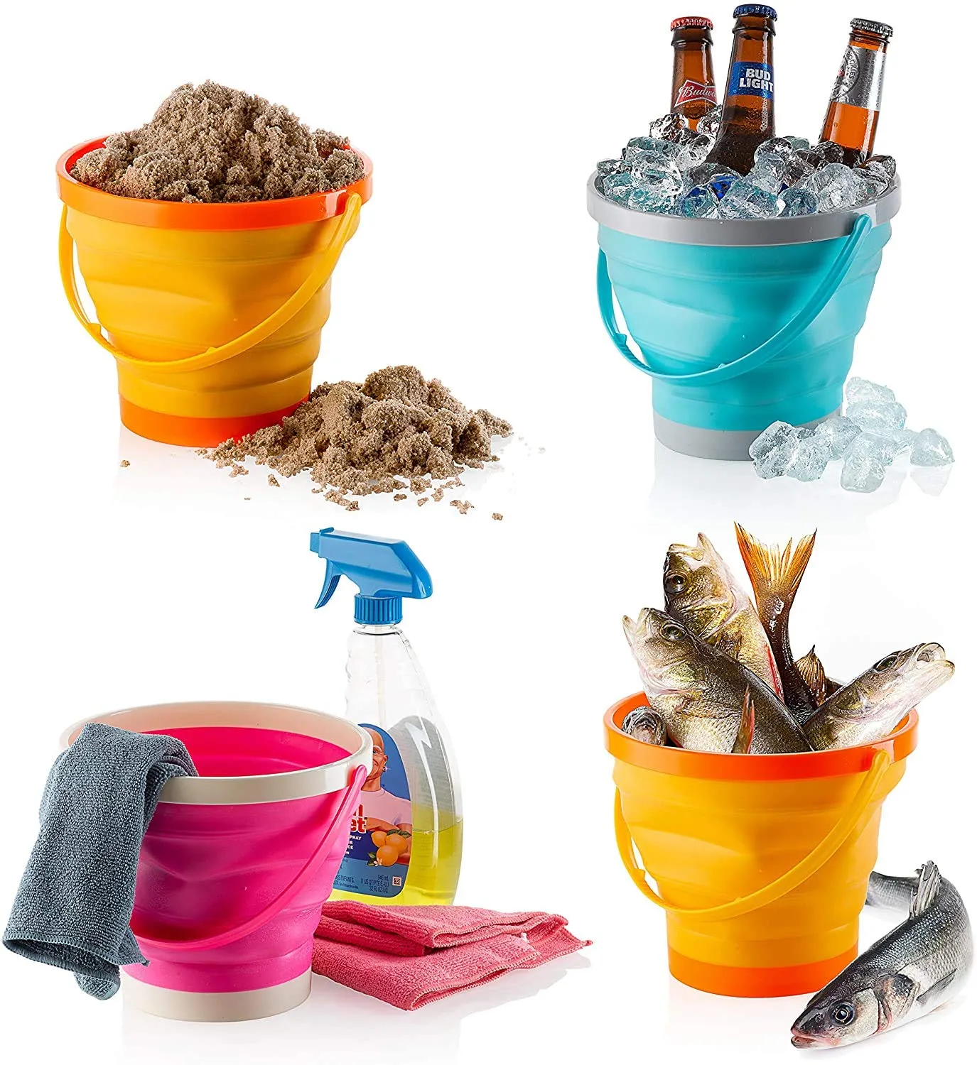 Large Foldable Pail Bucket Collapsible Buckets Multi Purpose For Beach, Camping Gear