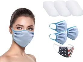 MADE IN USA (3 Sky Blue), 1 US Flag (Made in Guatemala), Washable Reusable Anti-dust Cloth Face Mask Protection Double Layer Covering (IN STOCK 2-5 DAYS DELIVERY) - 4 Pack With Filters (30 PCS)