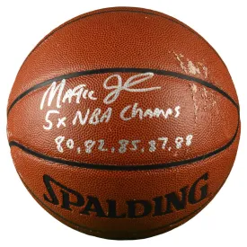 Magic Johnson Signed 5x NBA Champs Inscription NBA Indoor/Outdoor Basketball (JSA)