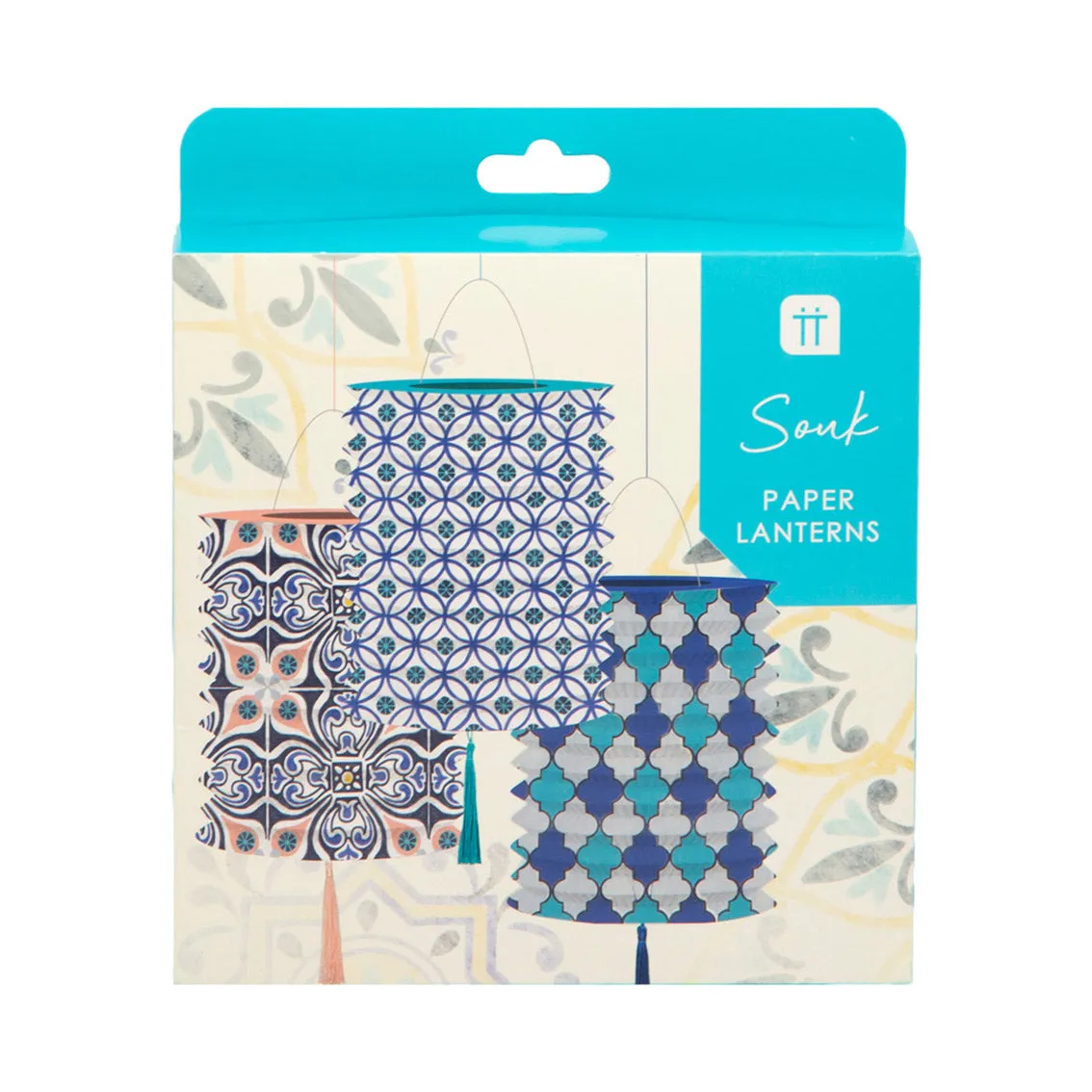 Moroccan Souk Blue Hanging Paper Lanterns - 3 Pack