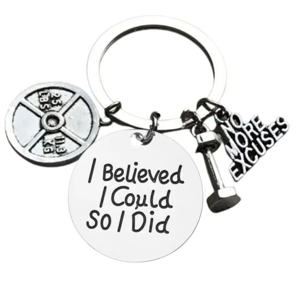 No Excuse Exercise Keychain, Weighted Barbell Dumbbell Charm, Workout Gifts