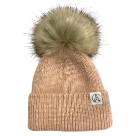 Satin Lined Pom Knit Beanie-Marble Pink