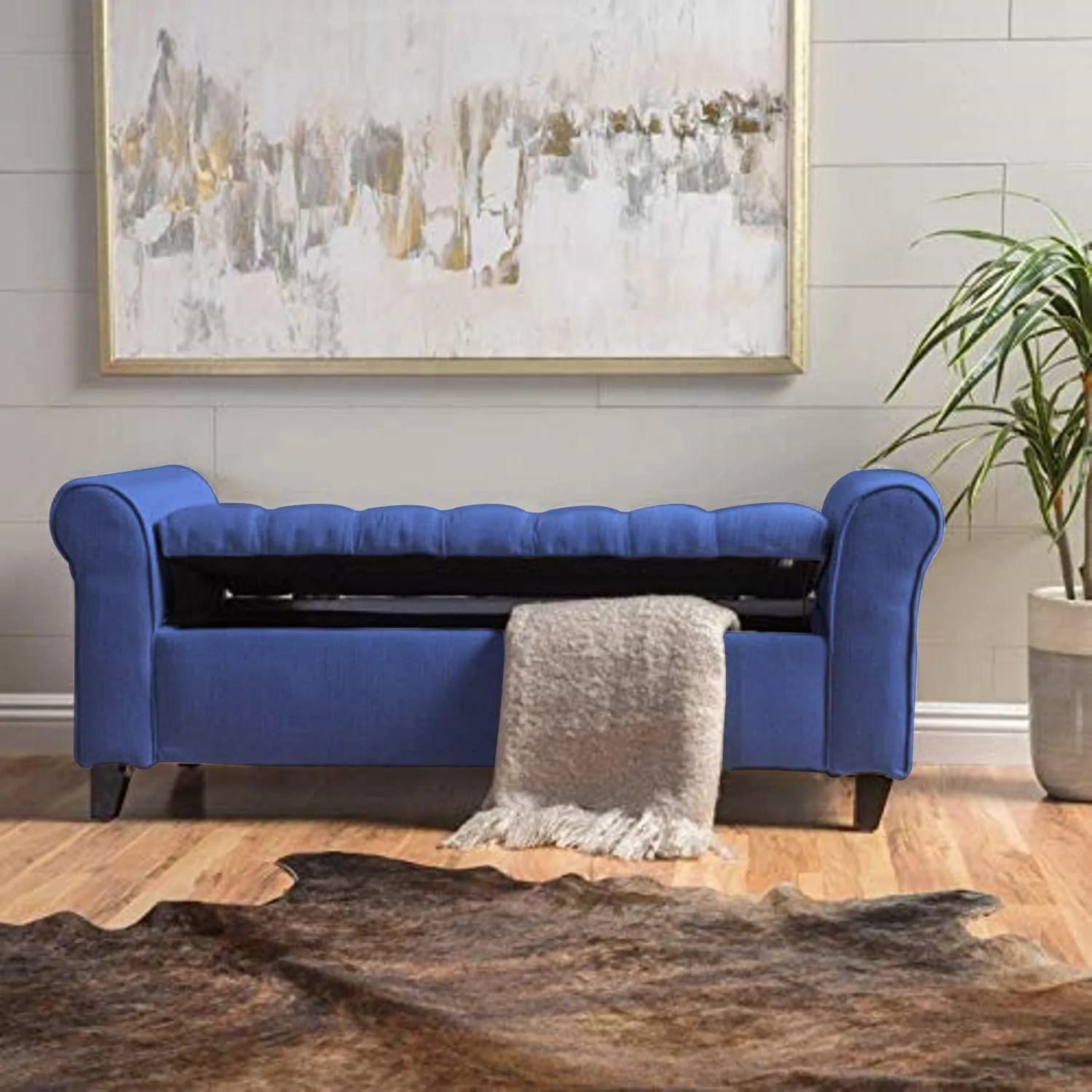 Toronto 2 Seater Fabric Storage Ottoman Bench Sette Pouffe Puffy for Foot Rest