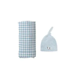 TUK Blue Pattern Swaddle and Beanie Set