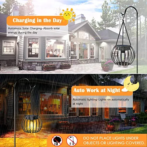 UBright Solar Outdoor Lights Upgraded Hanging Solar Lantern Metal Solar Lights Outdoor Waterproof Lanterns Decorative Outdoor Lights Solar Powered Tree Lantern for Garden Yard Patio Pathway, 2 Pack