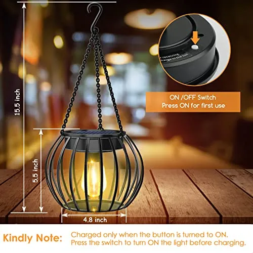 UBright Solar Outdoor Lights Upgraded Hanging Solar Lantern Metal Solar Lights Outdoor Waterproof Lanterns Decorative Outdoor Lights Solar Powered Tree Lantern for Garden Yard Patio Pathway, 2 Pack