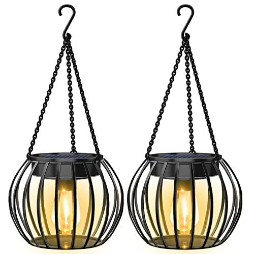 UBright Solar Outdoor Lights Upgraded Hanging Solar Lantern Metal Solar Lights Outdoor Waterproof Lanterns Decorative Outdoor Lights Solar Powered Tree Lantern for Garden Yard Patio Pathway, 2 Pack