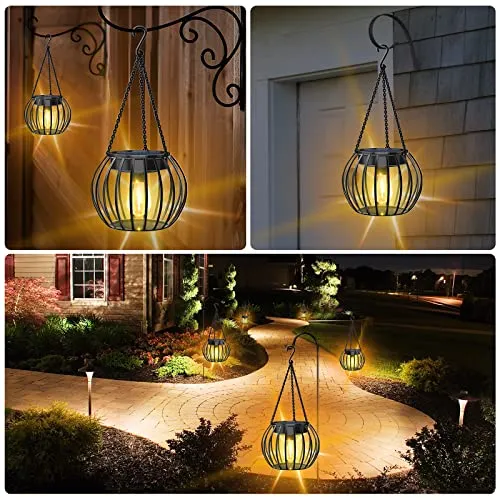 UBright Solar Outdoor Lights Upgraded Hanging Solar Lantern Metal Solar Lights Outdoor Waterproof Lanterns Decorative Outdoor Lights Solar Powered Tree Lantern for Garden Yard Patio Pathway, 2 Pack