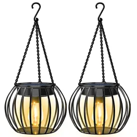 UBright Solar Outdoor Lights Upgraded Hanging Solar Lantern Metal Solar Lights Outdoor Waterproof Lanterns Decorative Outdoor Lights Solar Powered Tree Lantern for Garden Yard Patio Pathway, 2 Pack